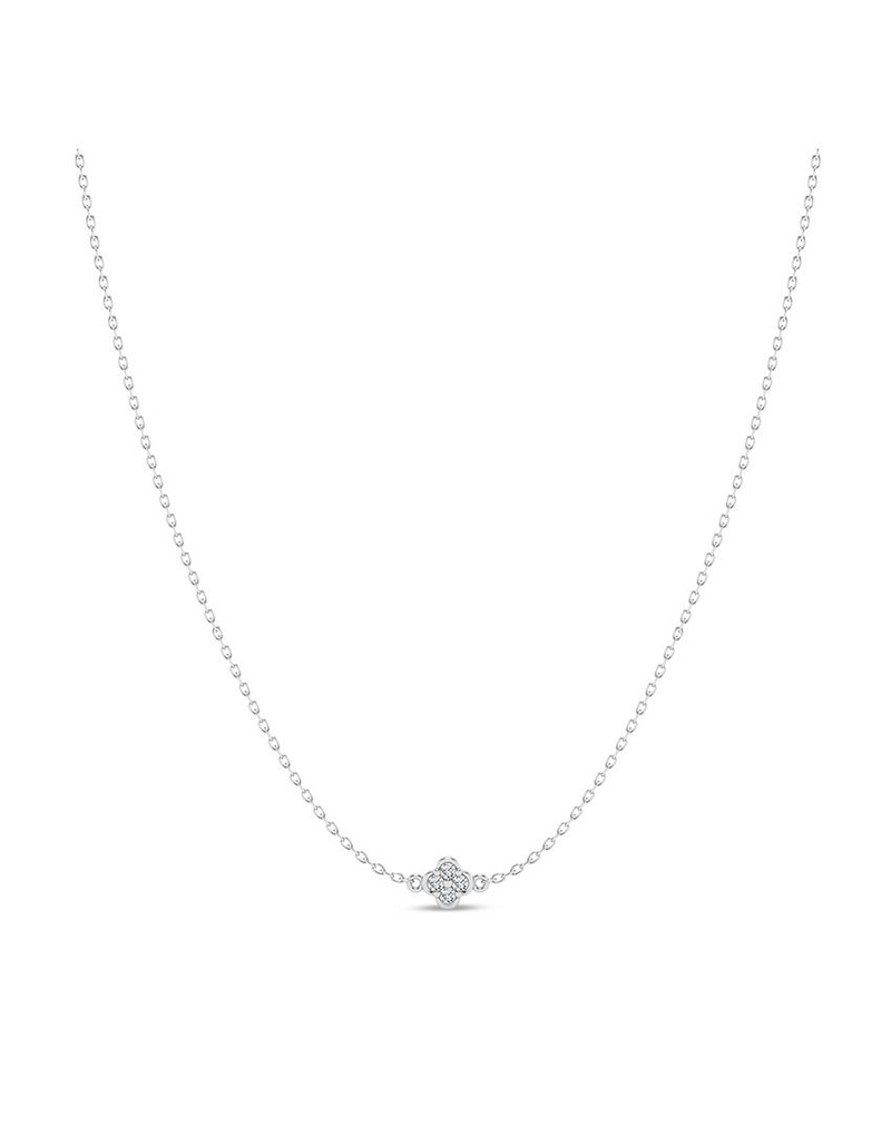 0.20 ctw Diamond Station Clover Necklace - 14k White Gold
