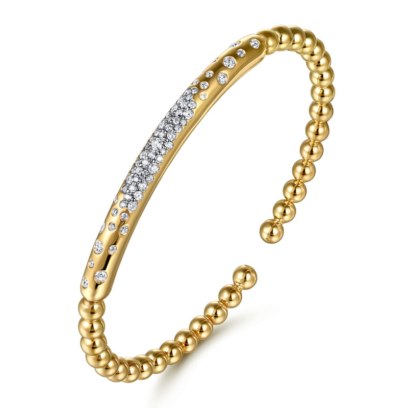 .59CTW Diamond Bujukan Split Cuff Bangle Bracelet - 14K Yellow Gold