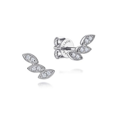 .09CTW Diamond Leaf Stud Earrings - 14K White Gold