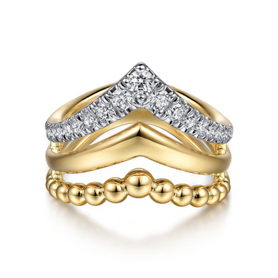 .50CTW Diamond Bujukan Triple Chevron  Band, Size 6.5 - 14K Yellow Gold