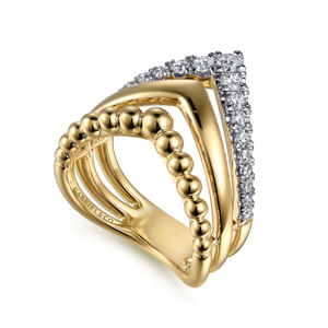 .50CTW Diamond Bujukan Triple Chevron  Band, Size 6.5 - 14K Yellow Gold