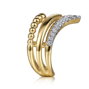 .50CTW Diamond Bujukan Triple Chevron  Band, Size 6.5 - 14K Yellow Gold