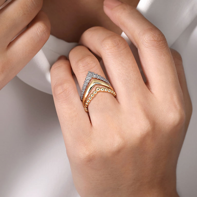 .50CTW Diamond Bujukan Triple Chevron  Band, Size 6.5 - 14K Yellow Gold