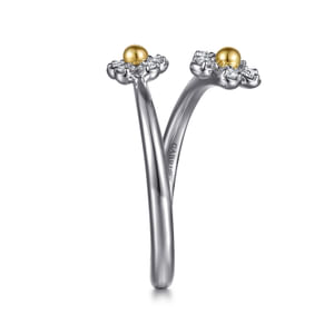 .10CTW Diamond Flower Bypass Ring, 6.5 - 14K White Gold + 925 Sterling Silver