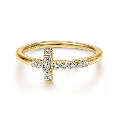 .13CTW Diamond East/West Cross Ring, Size 6.5 - 14K Yellow Gold