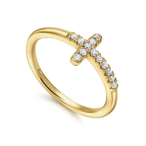.13CTW Diamond East/West Cross Ring, Size 6.5 - 14K Yellow Gold