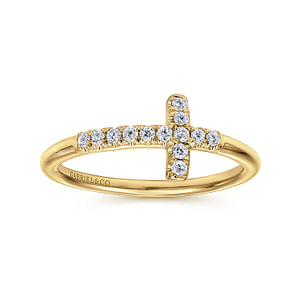 .13CTW Diamond East/West Cross Ring, Size 6.5 - 14K Yellow Gold