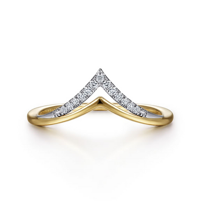 .06CTW Diamond Chevron Ring, Size 6.5 - 14K Two-Tone Gold