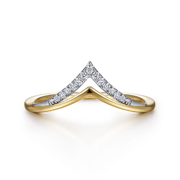 .06CTW Diamond Chevron Ring, Size 6.5 - 14K Two-Tone Gold
