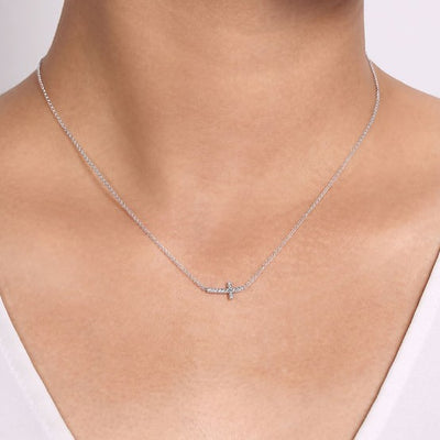 .07CTW Diamond Curved Cross,  17" - 14K White Gold