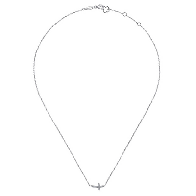.07CTW Diamond Curved Cross,  17" - 14K White Gold