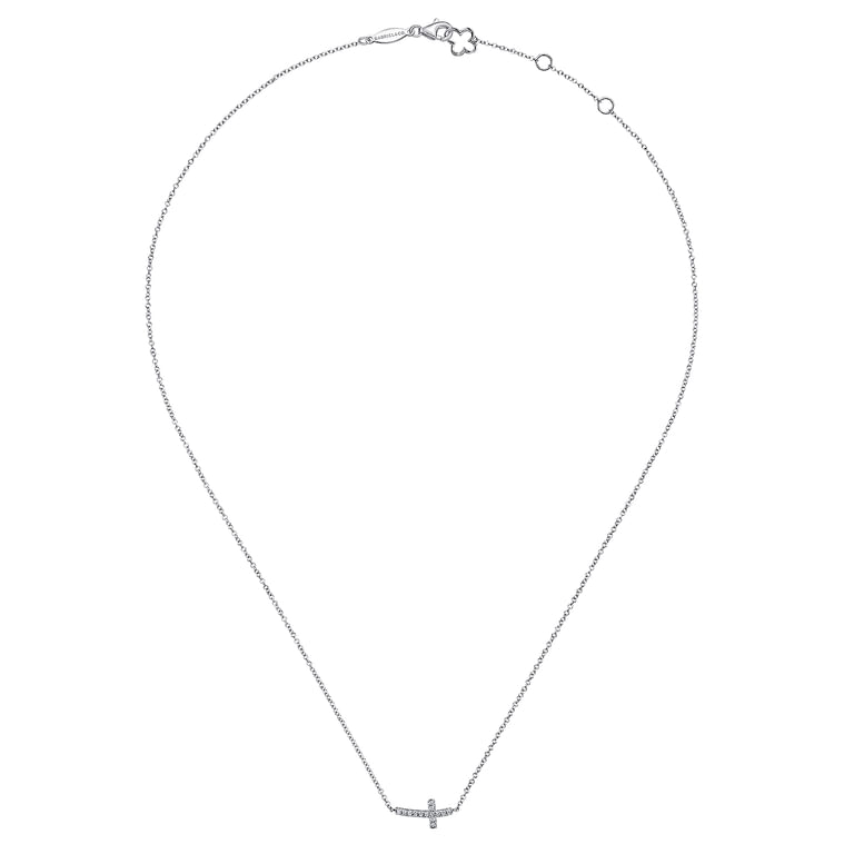 .07CTW Diamond Curved Cross,  17" - 14K White Gold