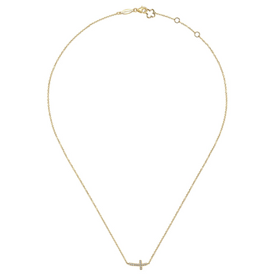 .07CTW Diamond Curved Cross, 17" - 14K Yellow Gold