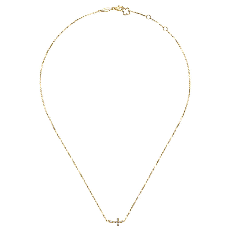 .07CTW Diamond Curved Cross, 17" - 14K Yellow Gold