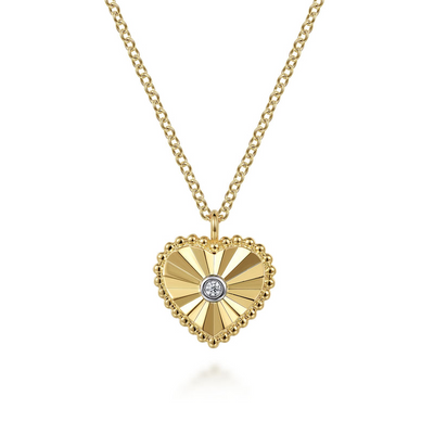 .01CT Diamond Bujukan Heart Pendant, 17.5" - 14K Two Tone Gold