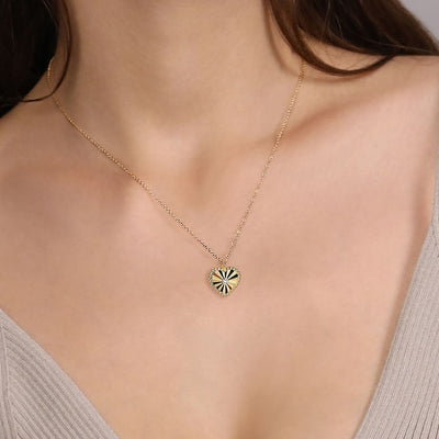 .01CT Diamond Bujukan Heart Pendant, 17.5" - 14K Two Tone Gold