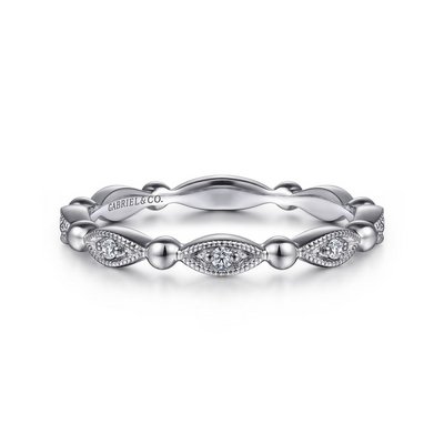 .05CTW Diamond Bujukan Marquise Station Stackable Ring, Size 6.5 - 14K White Gold