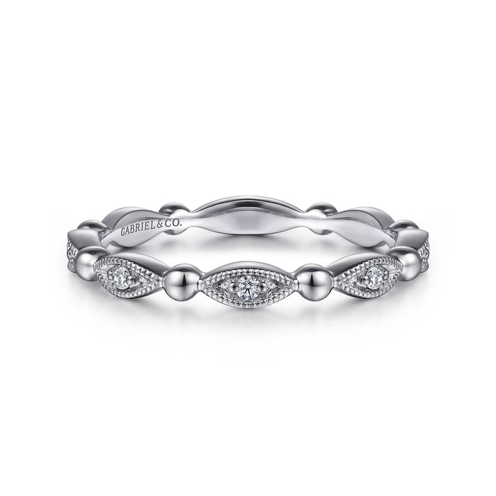 .05CTW Diamond Bujukan Marquise Station Stackable Ring, Size 6.5 - 14K White Gold