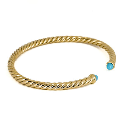 David Yurman 6.25” CableSpira Bracelet, Turquoise – 18K Yellow Gold