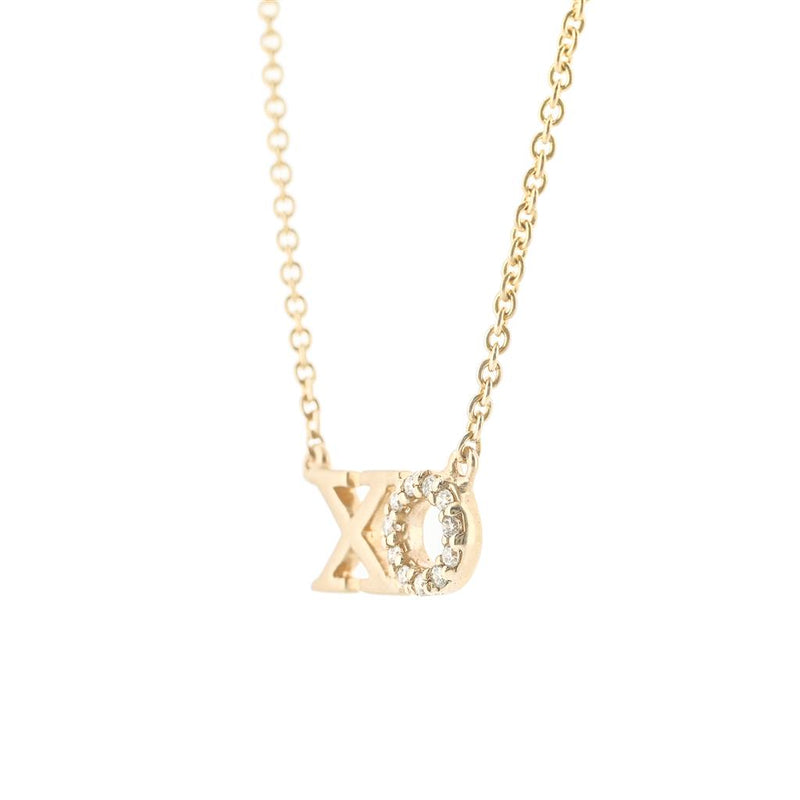 .03CTW Round Diamond "X" and "O" Necklace, 17" - 14K Yellow Gold