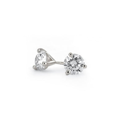 1.01ctw Round Diamond Stud Earrings, 3 Prong - 14K White Gold