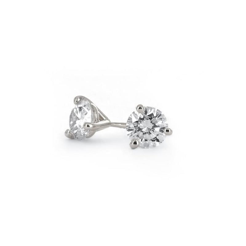 1.09ctw Round Diamond Stud Earrings, 3 Prong - 14K White Gold