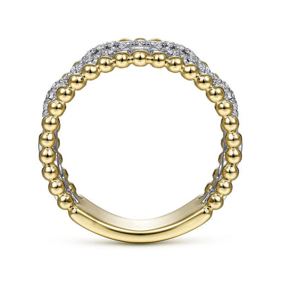 0.36ctw Round Diamond Link + Bujukan Bead Ring - 14K Multi-Tone Gold