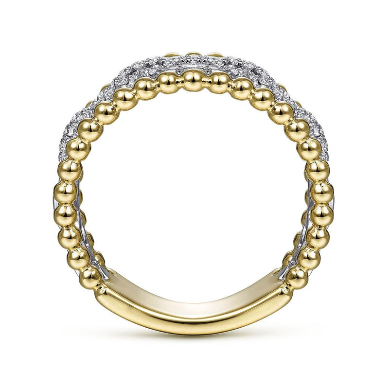 0.36ctw Round Diamond Link + Bujukan Bead Ring - 14K Multi-Tone Gold