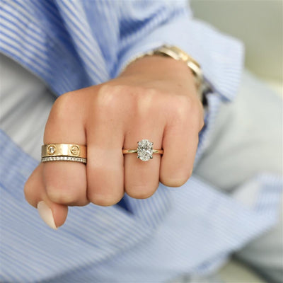 1.59CTW Oval Lab-Grown Diamond Engagement Ring - Hidden Halo + Solitaire - 14K Yellow Gold + 950 Platinum