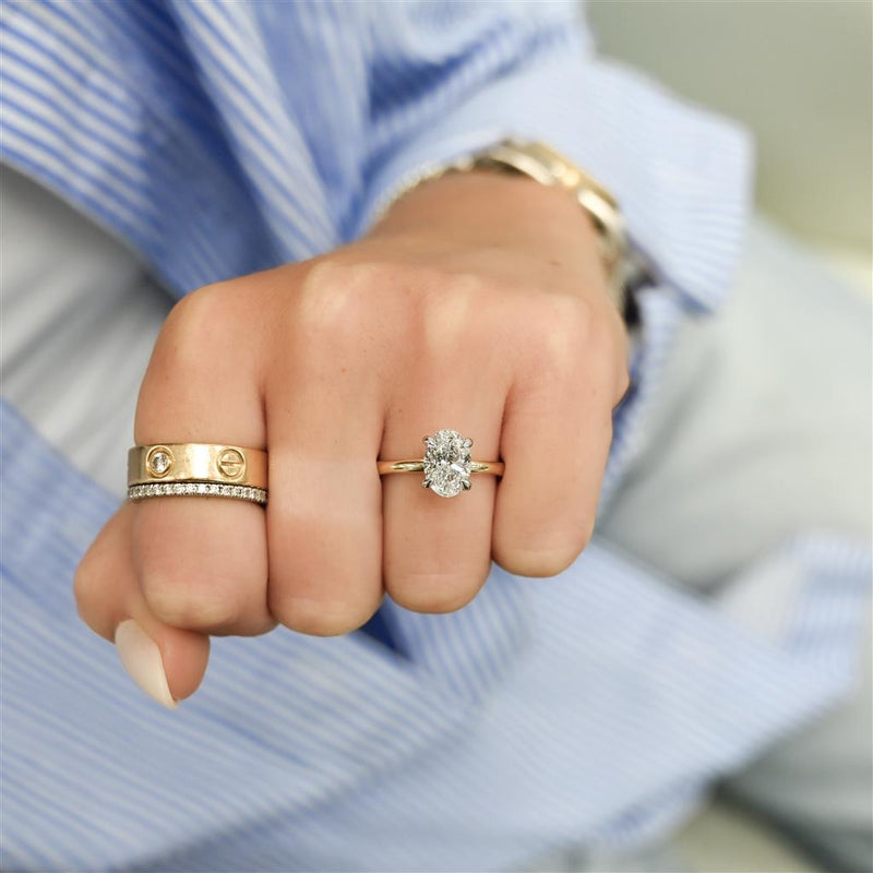 1.59CTW Oval Lab-Grown Diamond Engagement Ring - Hidden Halo + Solitaire - 14K Yellow Gold + 950 Platinum