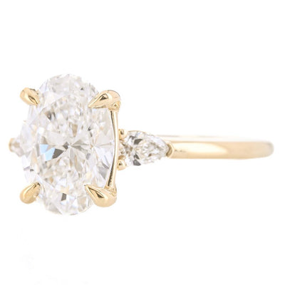 2.26CTW Oval + Pear Lab-Grown Diamond Three Stone Engagement Ring - 14K Yellow Gold