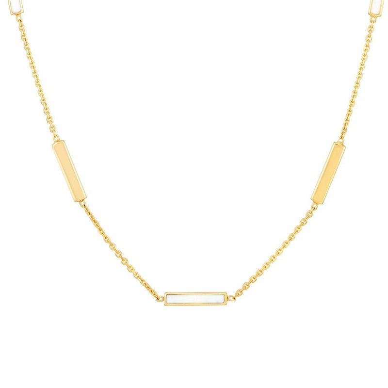 18” Alternating Enamel Bar Necklace - White + Yellow Gold