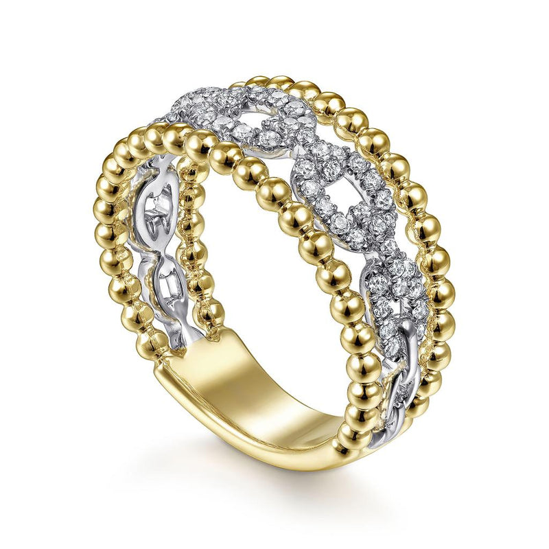 0.36ctw Round Diamond Link + Bujukan Bead Ring - 14K Multi-Tone Gold