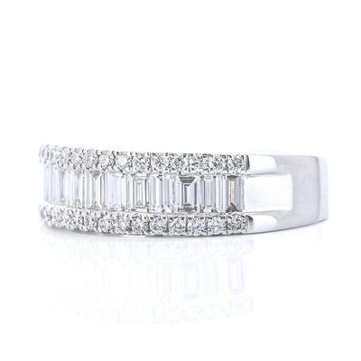 .98CTW Baguette + Round Diamond Band - 14K White Gold
