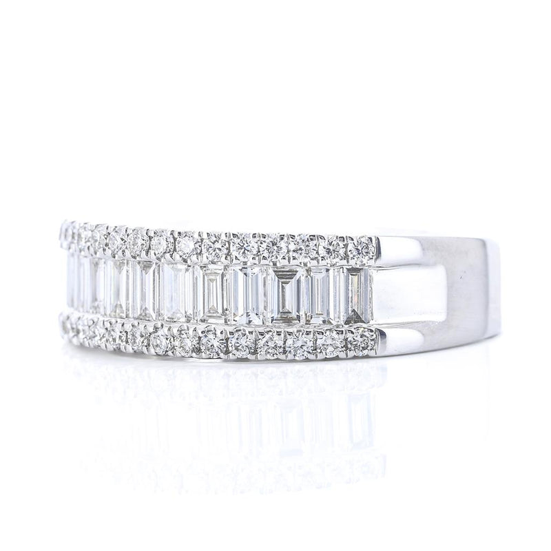 .98CTW Baguette + Round Diamond Band - 14K White Gold