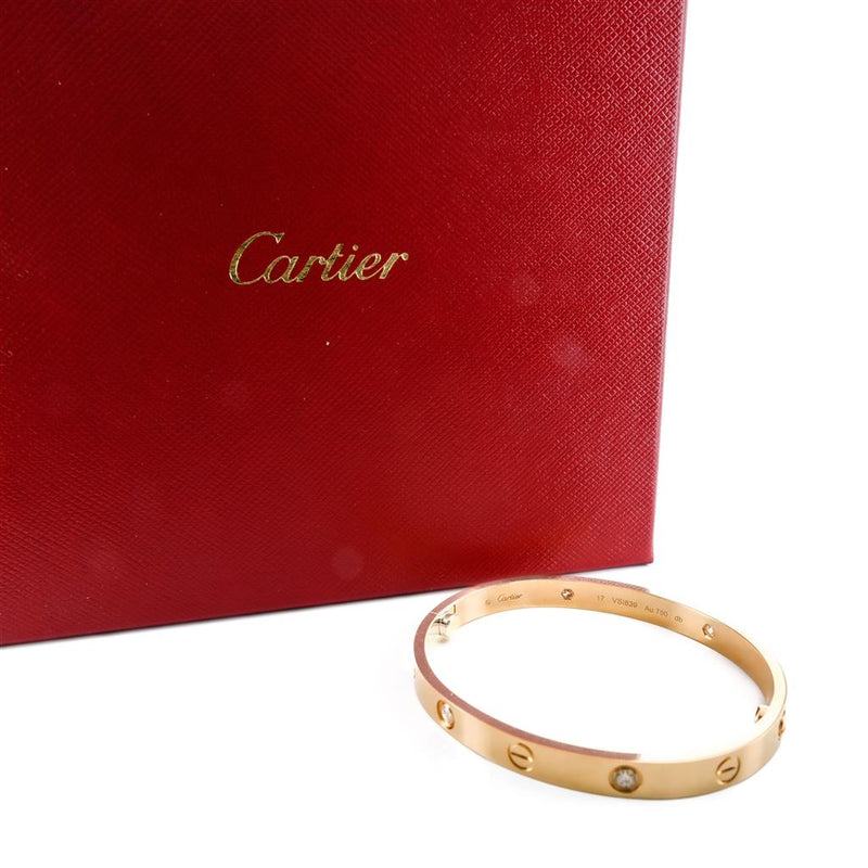 Cartier | .42CTW Love Bracelet, Size 17 - 4 Diamond - 18K Yellow Gold