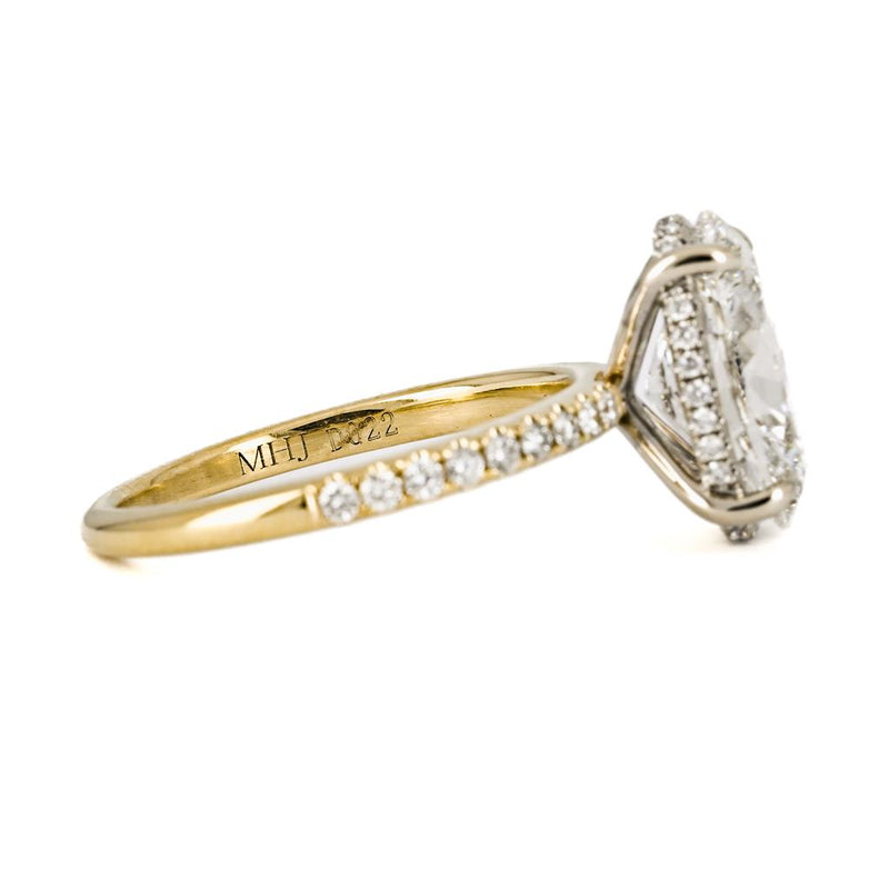 3.4ctw Oval Cut Solitaire Lab-Grown Diamond Engagement Ring, Pave Diamond Band - 14k Yellow Gold - Size 6.5