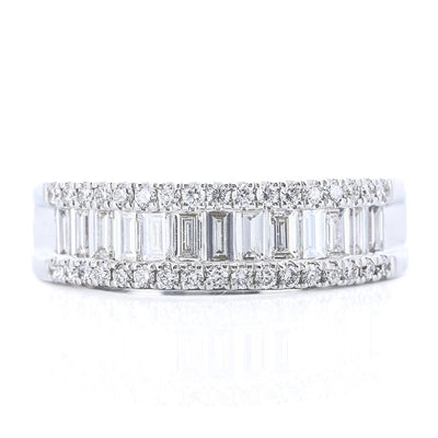 .98CTW Baguette + Round Diamond Band - 14K White Gold