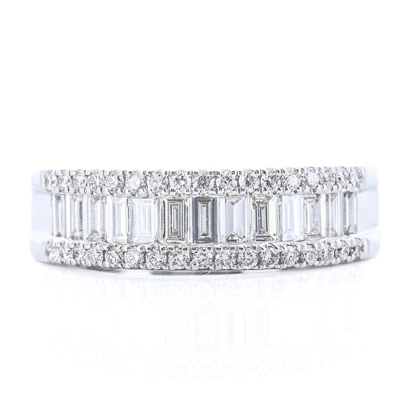 .98CTW Baguette + Round Diamond Band - 14K White Gold