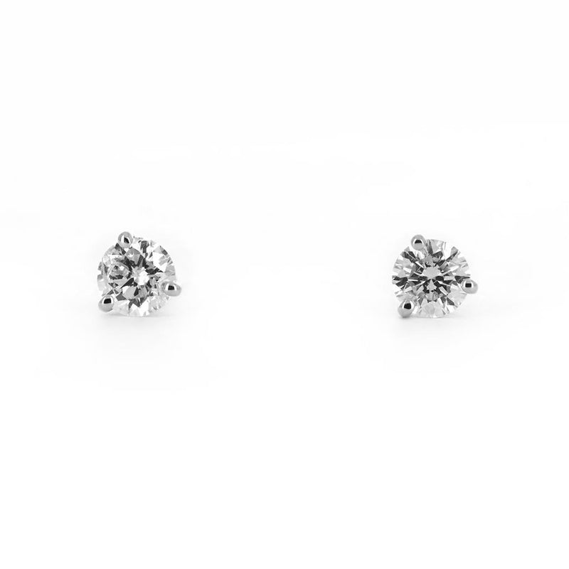 1.01ctw Round Diamond Stud Earrings, 3 Prong - 14K White Gold