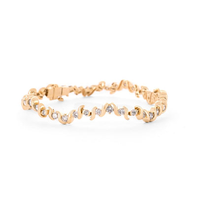 2.0ct Wavy Diamond Bracelet, 7", Bar Set - 14K Yellow Gold