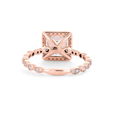 2.25tw Princess Moissanite + Diamond Engagement Ring, Halo, Scalloped - 14K Rose Gold