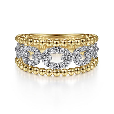 0.36ctw Round Diamond Link + Bujukan Bead Ring - 14K Multi-Tone Gold