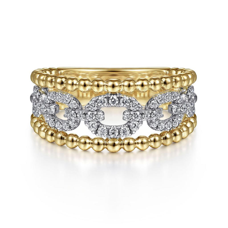 0.36ctw Round Diamond Link + Bujukan Bead Ring - 14K Multi-Tone Gold