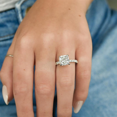 2.96CTW Cushion Lab Grown Diamond Engagement Ring - Solitaire + Pavé Band - 950 Platinum
