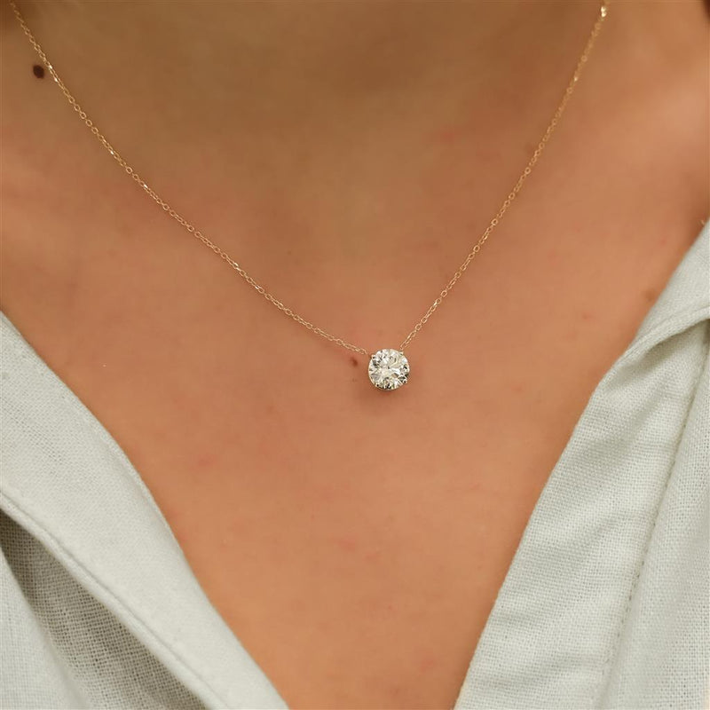 1.55CT Round Lab-Grown Diamond Pendant, Basket Setting, 18" - 14K Yellow Gold