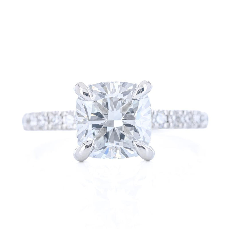 2.96CTW Cushion Lab Grown Diamond Engagement Ring - Solitaire + Pavé Band - 950 Platinum