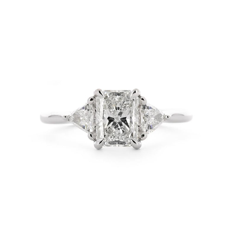 1.60ctw Radiant + Trillion Three-Stone Diamond Engagement Ring - 14K White Gold