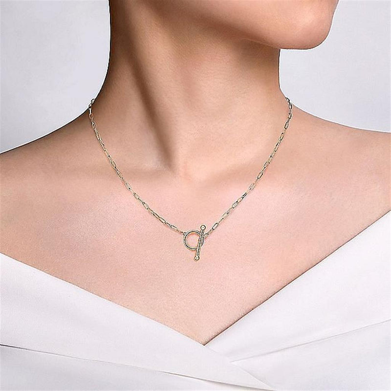 Hollow Paperclip Chain Necklace - 17", 14K Yellow Gold