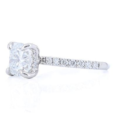 2.96CTW Cushion Lab Grown Diamond Engagement Ring - Solitaire + Pavé Band - 950 Platinum